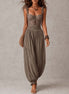 Conjunto de encaje gris y pantalones harem de algodón plisados
