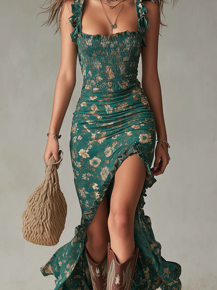 Un vestido largo de estilo bohemio y romántico