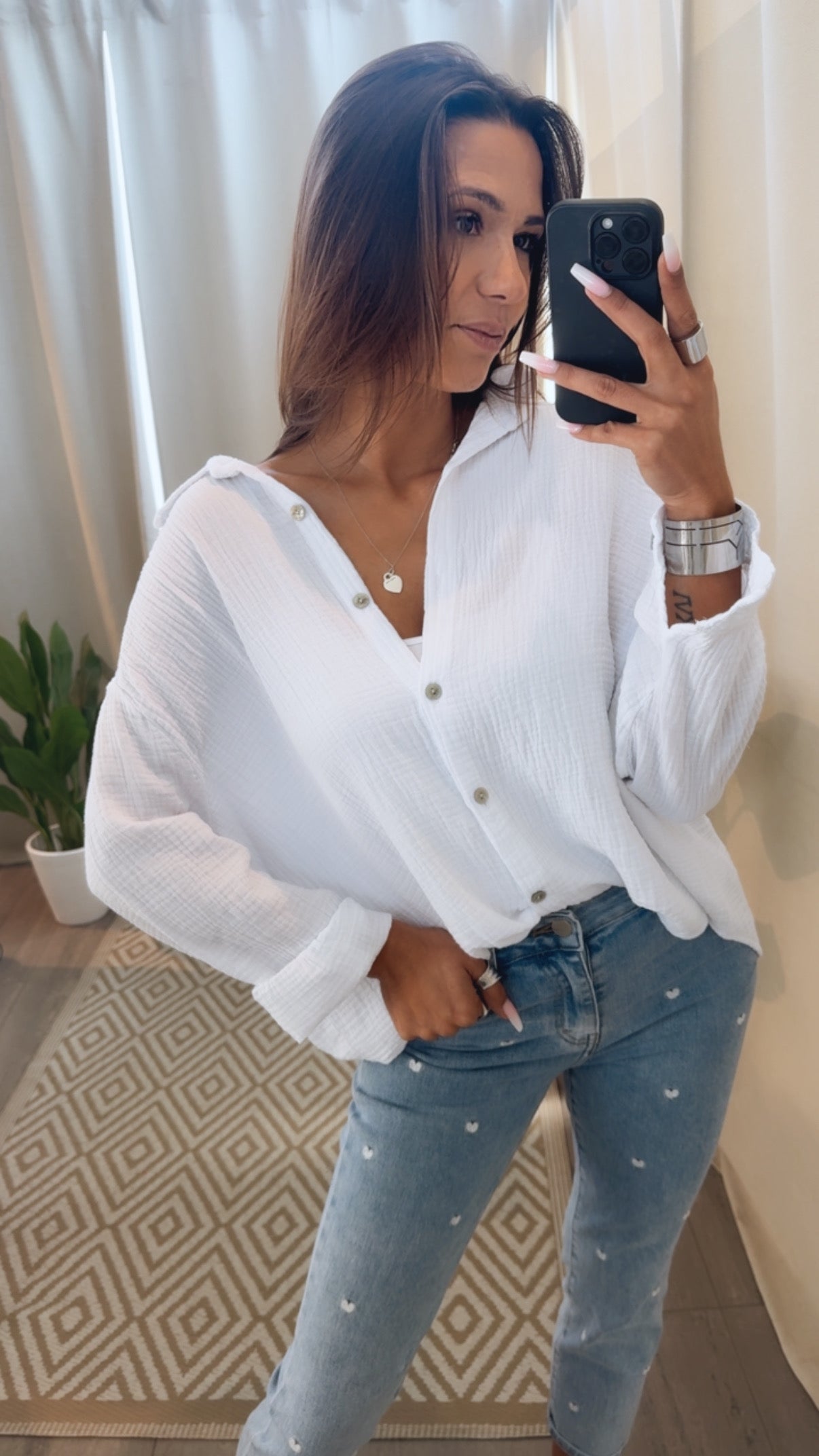 KURZE Oversize Musselin Bluse / weiss Art. 3140