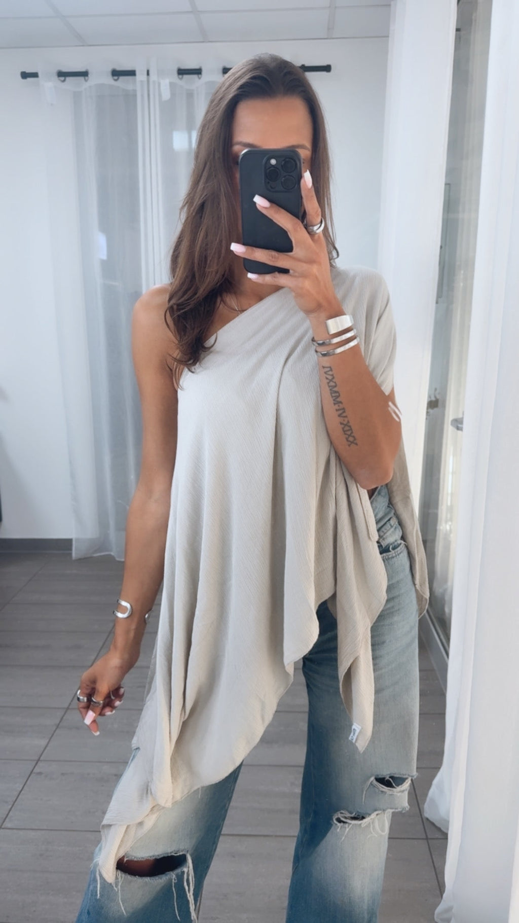 Multi Style Krepp Oberteil mit Bandeau Top / beige Art.14881