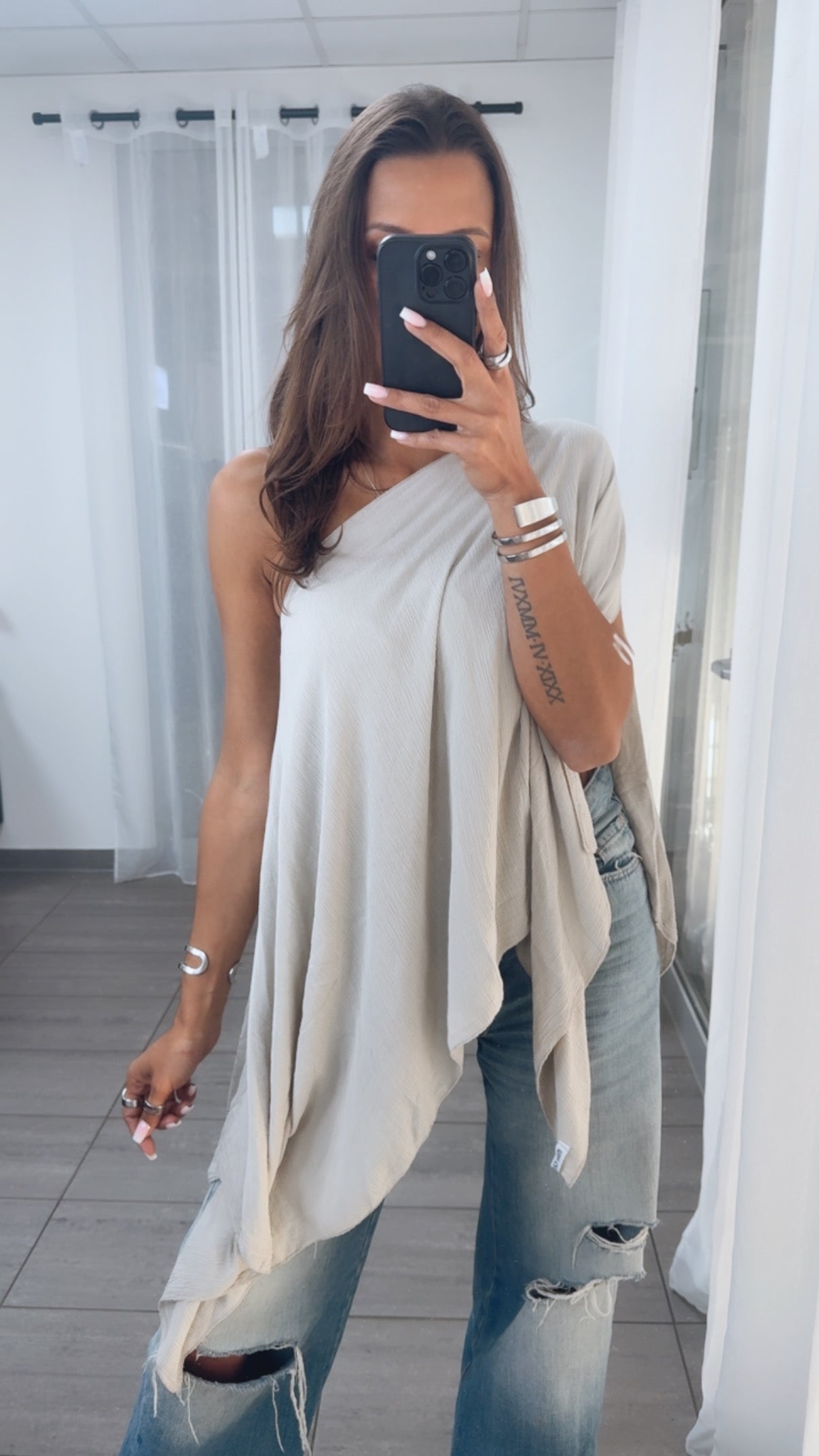 Multi Style Krepp Oberteil mit Bandeau Top / beige Art.14881