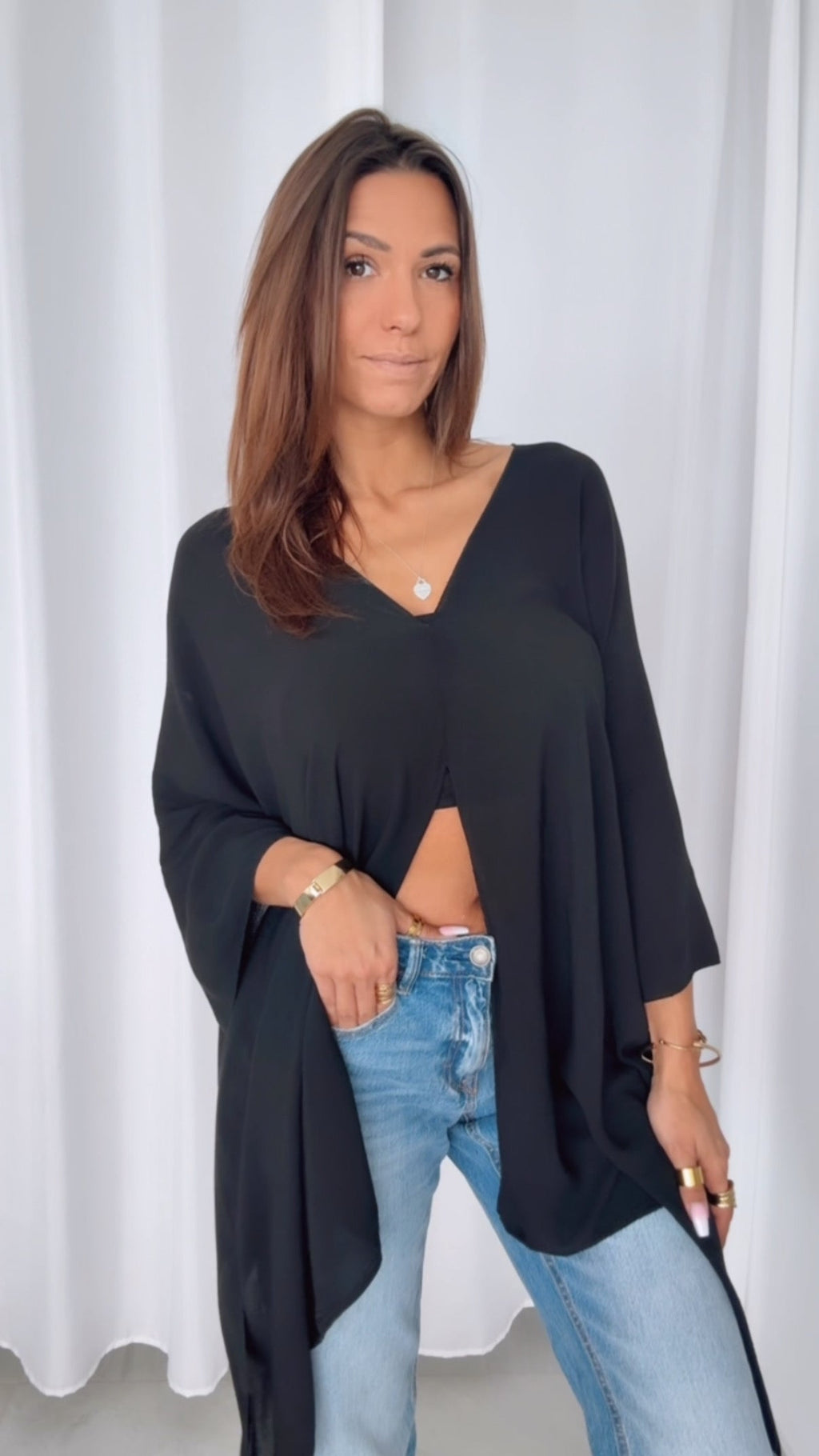 Multi Style Krepp Oberteil mit Bandeau Top / schwarz Art. 14606