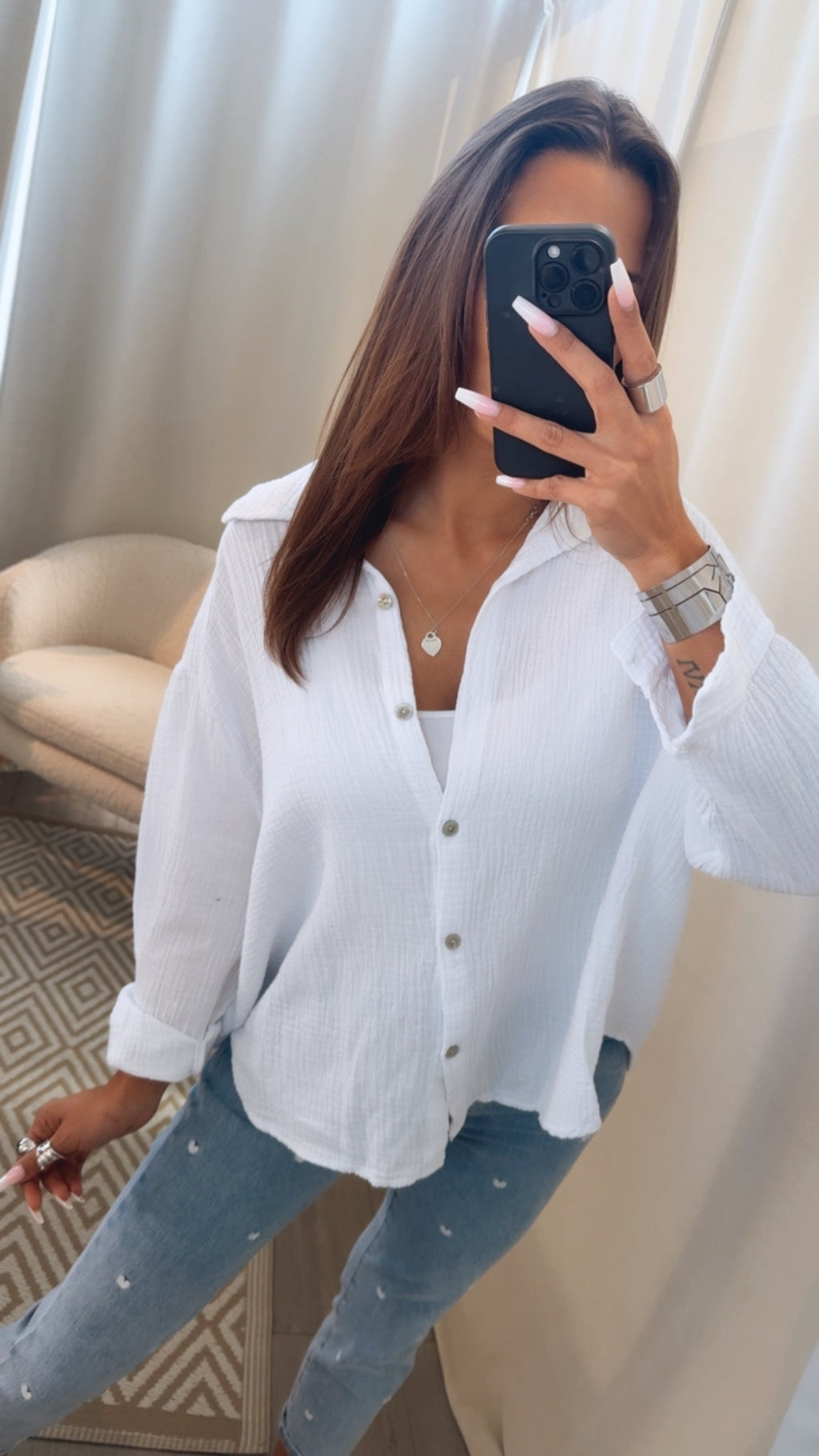 KURZE Oversize Musselin Bluse / weiss Art. 3140
