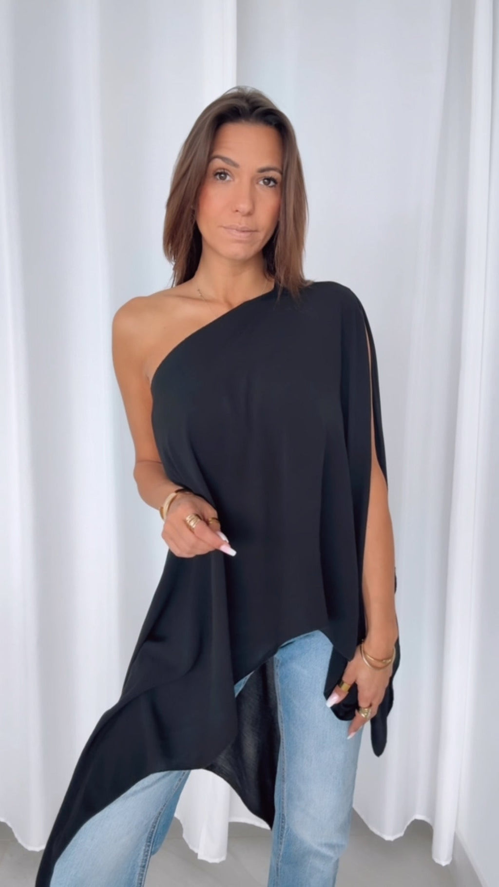 Multi Style Krepp Oberteil mit Bandeau Top / schwarz Art. 14606