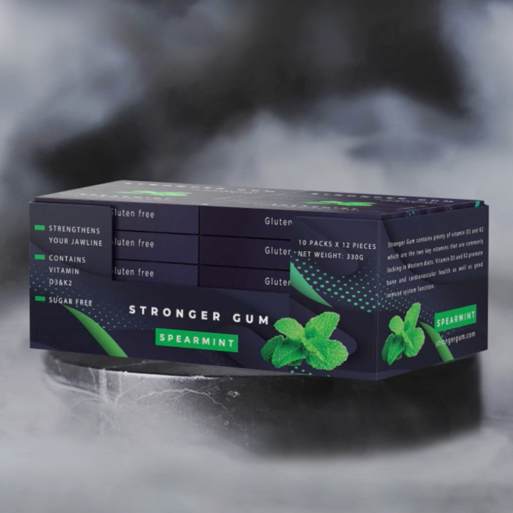 Regular: Spearmint sin azúcar, 120 piezas (330 g) - Chicle duro | Rigidez Shore específica para el crecimiento de la mandíbula