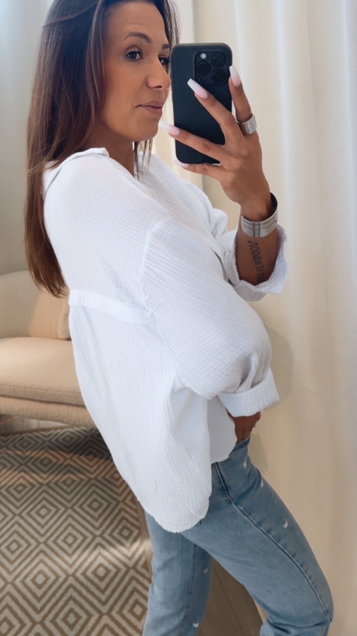KURZE Oversize Musselin Bluse / weiss Art. 3140