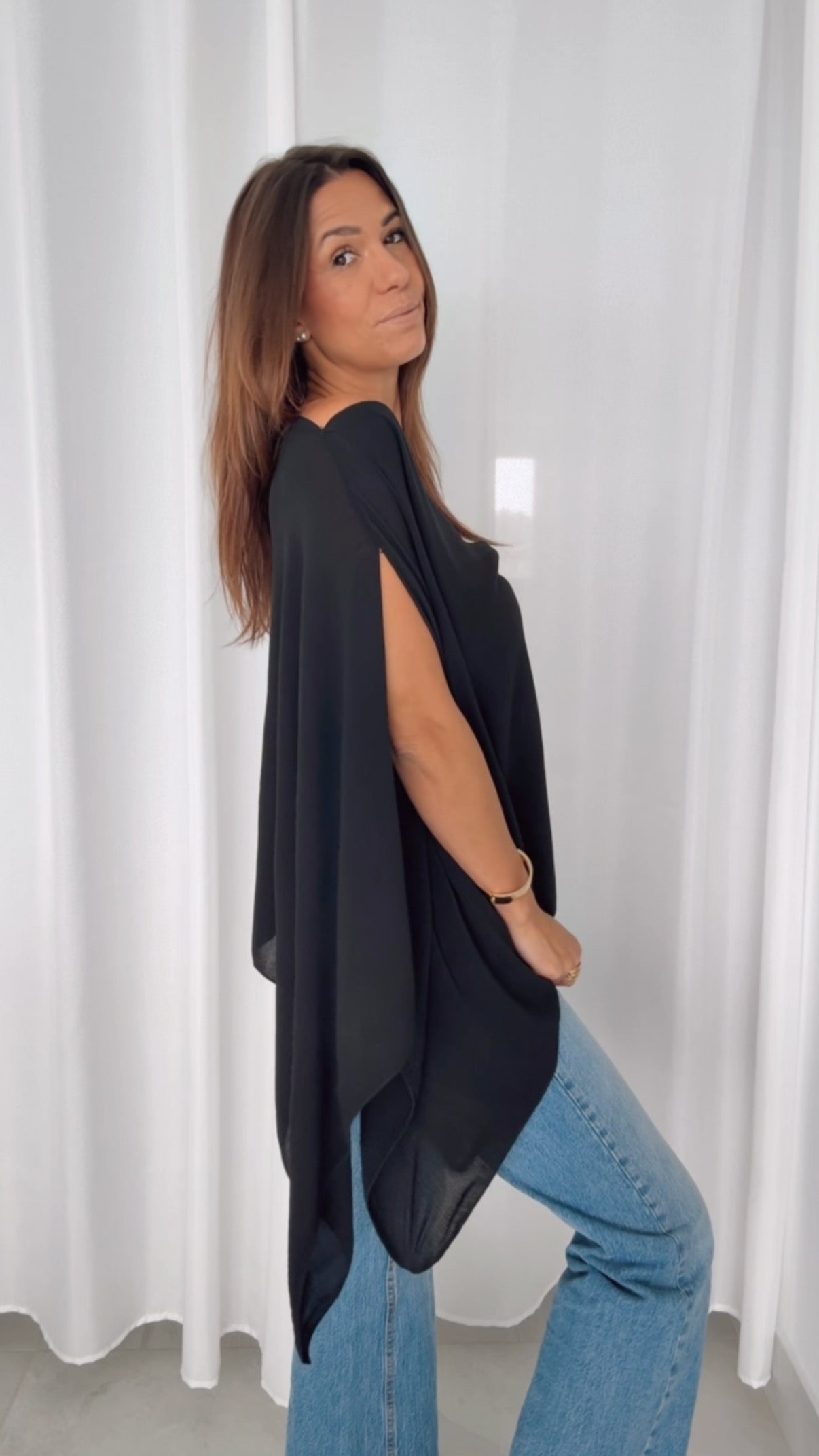 Multi Style Krepp Oberteil mit Bandeau Top / schwarz Art. 14606