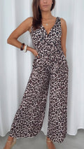 LEO langer Plissee Jumpsuit, schöner Ausschnitt / creme - braun - schwarz Art. 14317