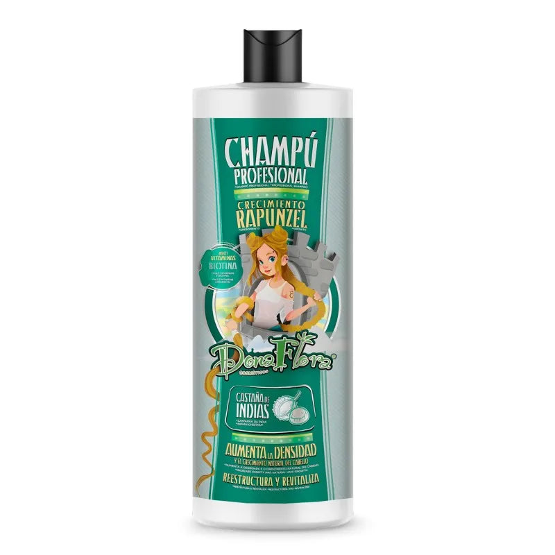 Dona Flora Rapunzel Hair Care Pack 3 Products - 1000ml Shampoo, 1000ml Mask, 70ml Tonic for Hair Growth, formulated with biotin and argan oil to strengthen and revitalize thinning hair effectively.