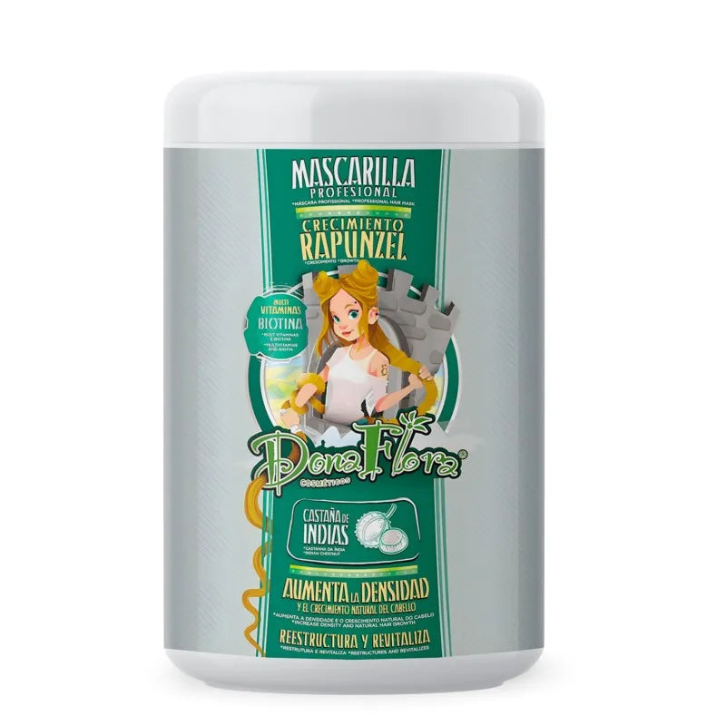 Dona Flora Rapunzel Hair Care Pack 3 Products - 1000ml Shampoo, 1000ml Mask, 70ml Tonic for Hair Growth, formulated with biotin and argan oil to strengthen and revitalize thinning hair effectively.