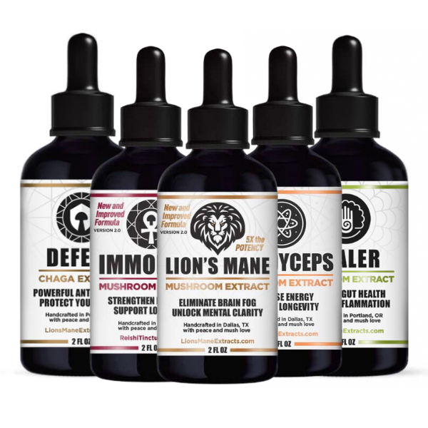 Top 5 Mushroom Extracts Bundle (Lion's Mane, Cordyceps, Reishi, Defend, and Healer)