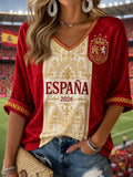 Women's Gift For Football Fans Print Casual Half-Sleeve Waffle T-shirt