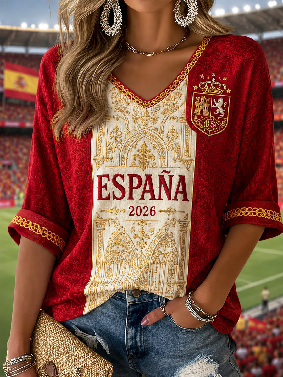 Women's Gift For Football Fans Print Casual Half-Sleeve Waffle T-shirt