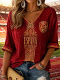 Women's Gift For Football Fans Print Casual Half-Sleeve Waffle T-shirt