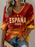 Women's Spanish Football Print Casual T-shirt