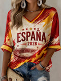 Women's Spanish Football Print Casual T-shirt