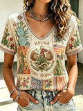 Women's Mexico Art Printed Linen T-shirt