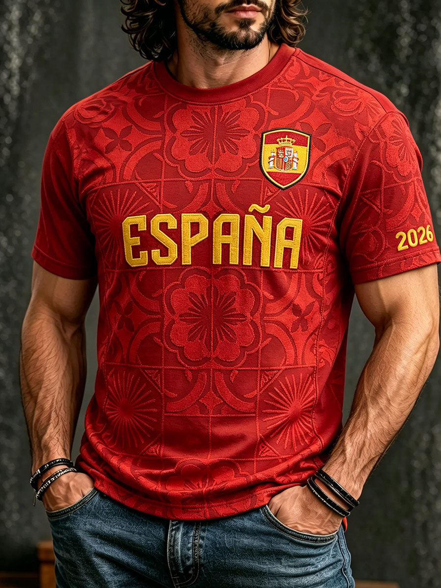 Men's 2026 Spain Football Team Inspired Print Short Sleeves T-shirt